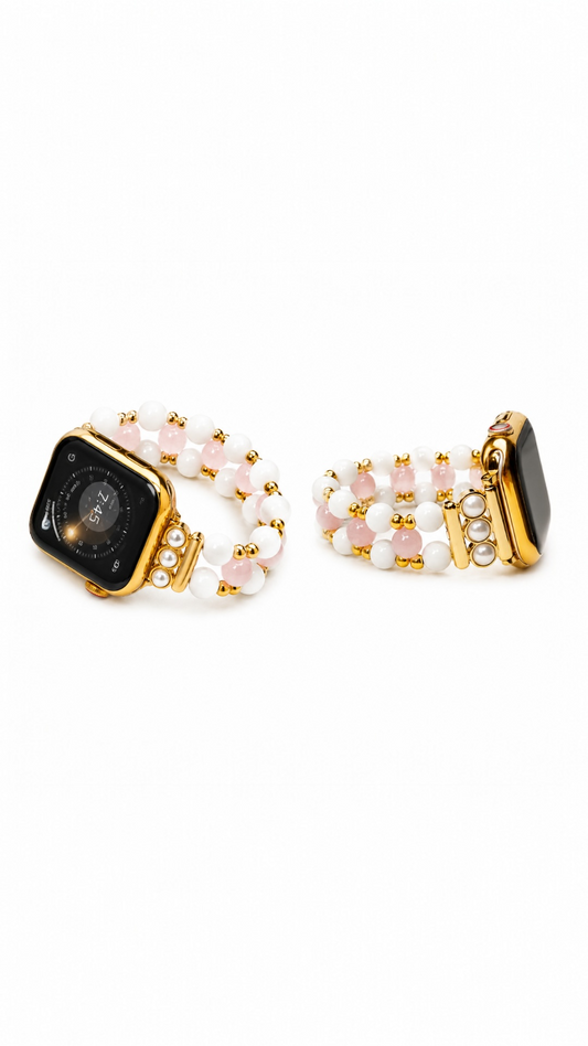 Rose Quartz & White Shell Apple Watch Bracelet