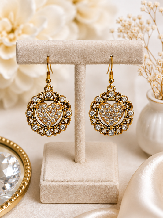 Crystal Heart Gold-Plated Earrings