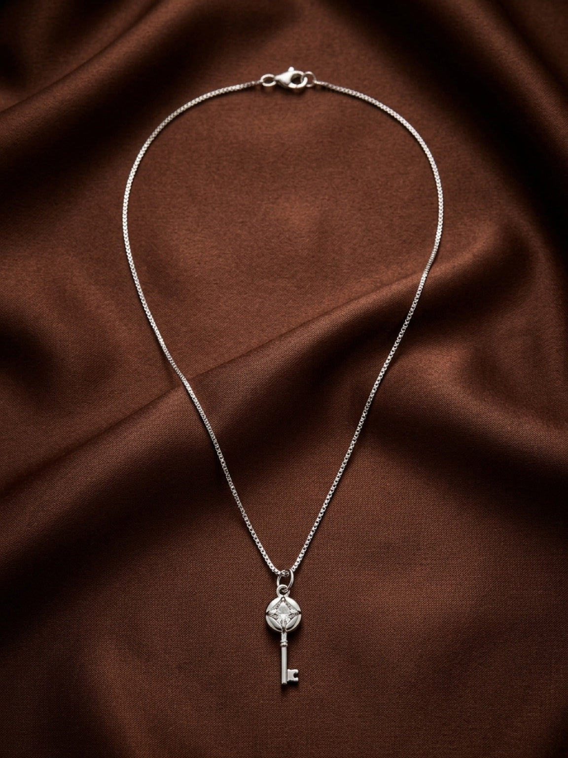 Crystal Key to My Heart Necklace – White Gold Over Brass | Elegant Sparkling Pendant
