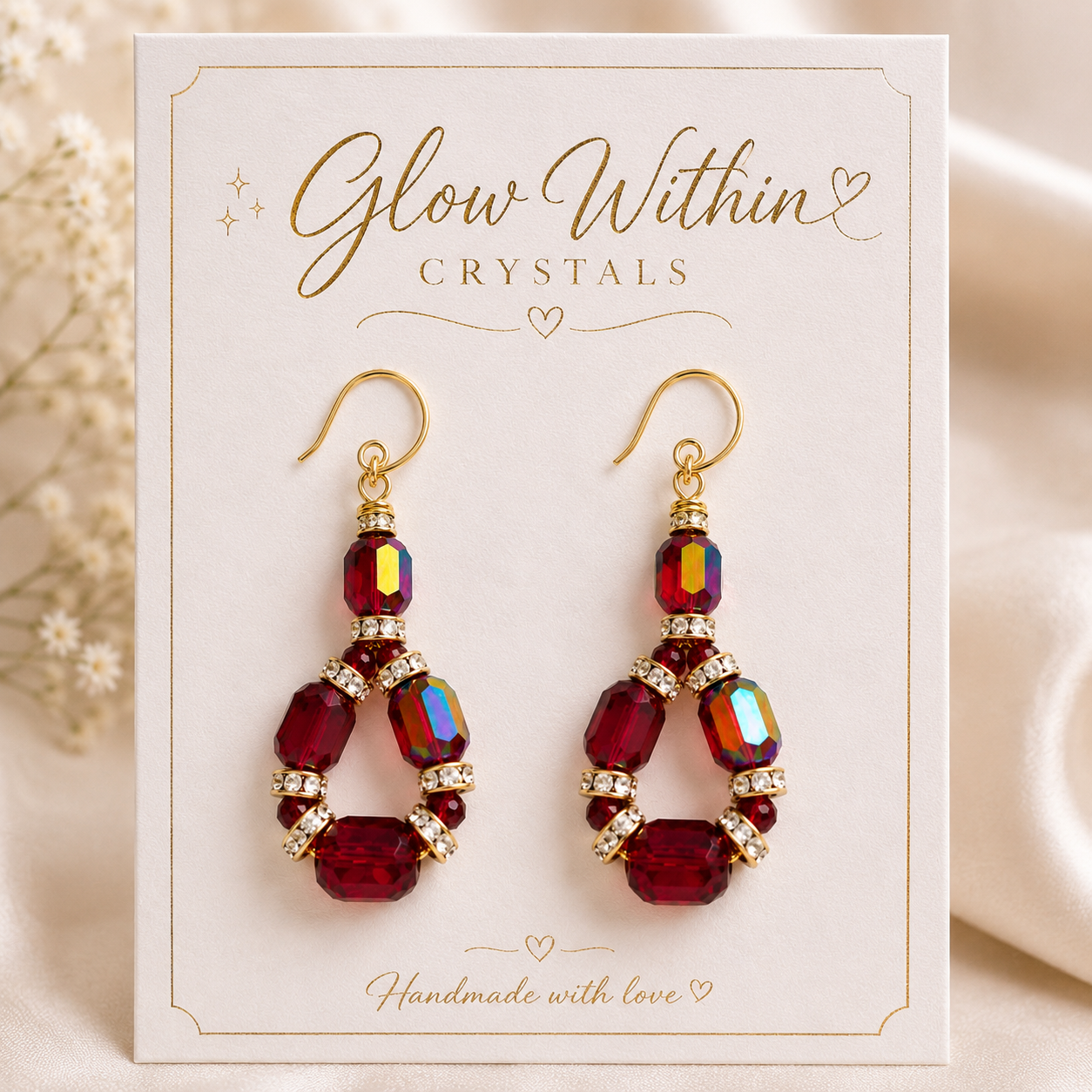 Ruby Glow Crystal Teardrop Earrings
