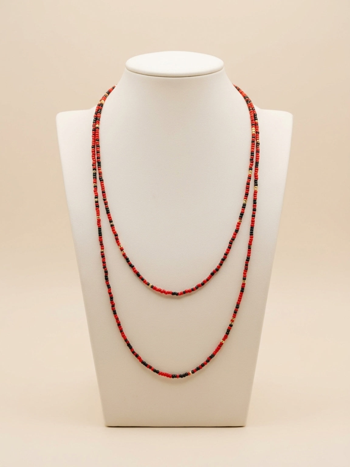Red & Black Seed Bead Necklace and Memory Wire Bracelet Set