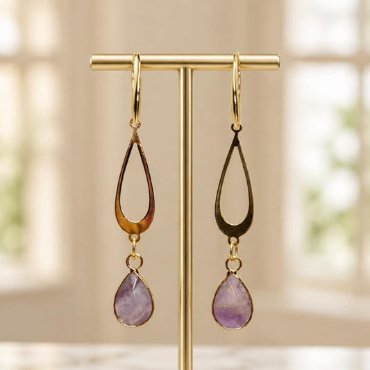 Amethyst Elegance – 18K Gold-Plated Teardrop Earrings