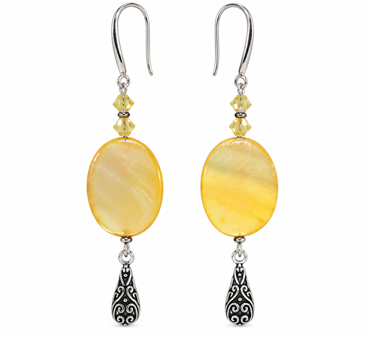 Yellow Mother of Pearl & Swarovski Crystal Earrings | 925 Sterling Silver