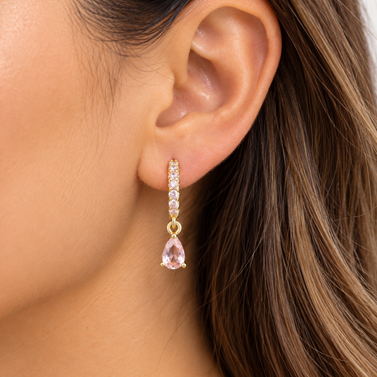 Blush Pink CZ Teardrop Huggie Earrings | 18K Gold Filled