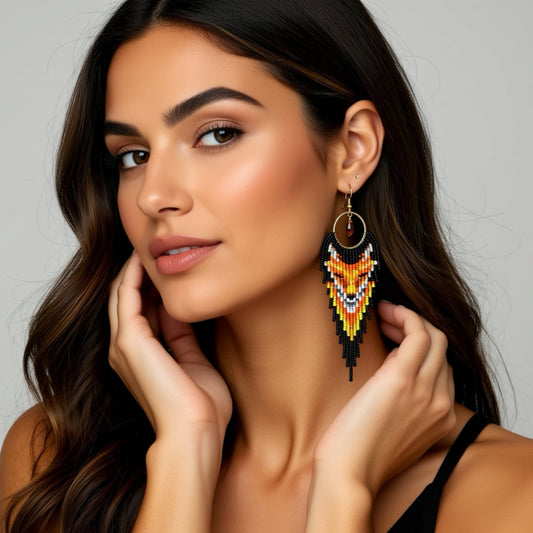 Golden Fox Beaded Fringe Earrings