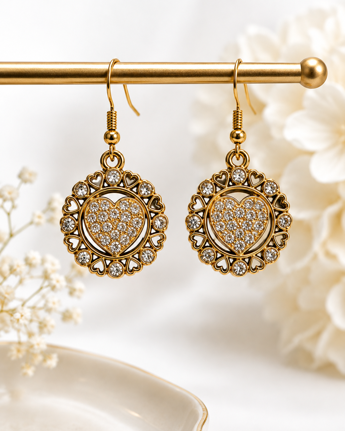 Crystal Heart Gold-Plated Earrings