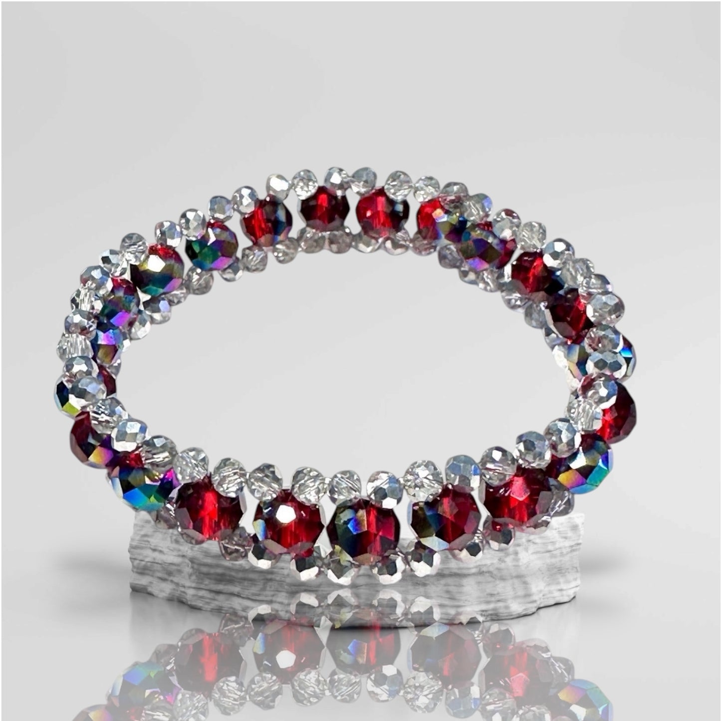 Red Austrian Crystal Three-Tier Bracelet