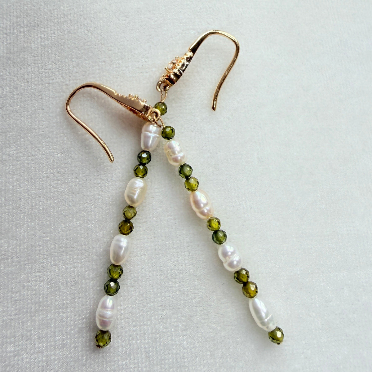 Natural Freshwater Shell Pearl & Olive Green Zircon Earrings