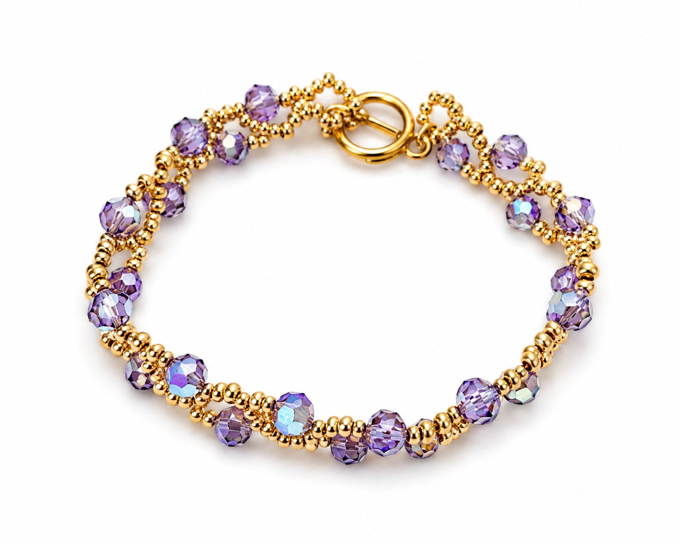 Purple Velvet Vine Bracelet – Swarovski AB Crystals & Gold Beads