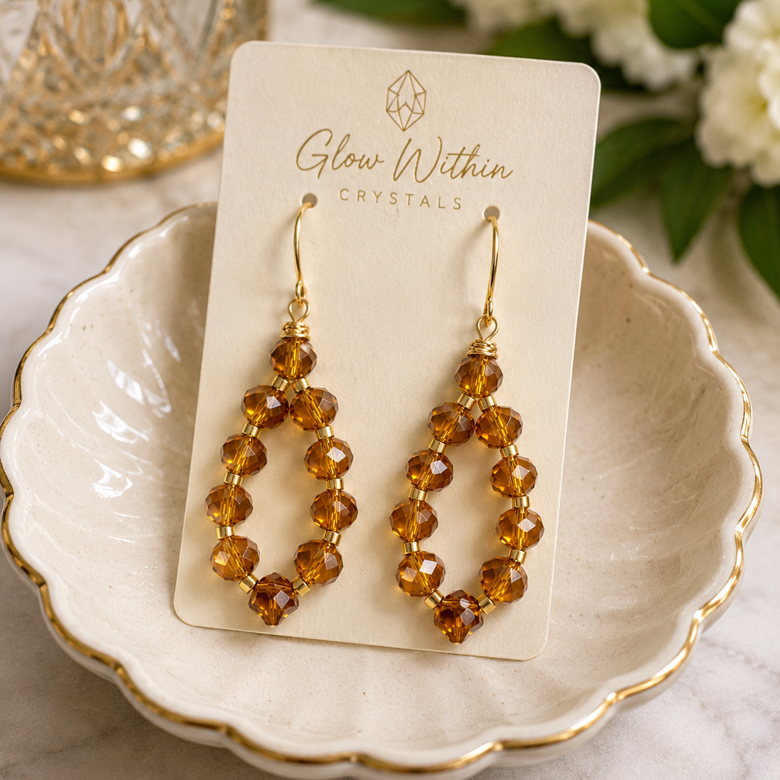 Golden Amber Swarovski Crystal Teardrop Earrings