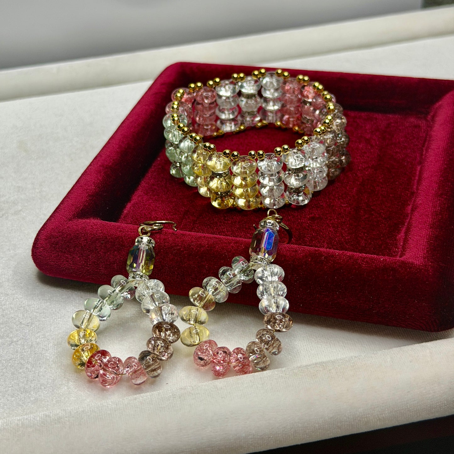 Colorful Cracked Crystal Rondelle Bracelet