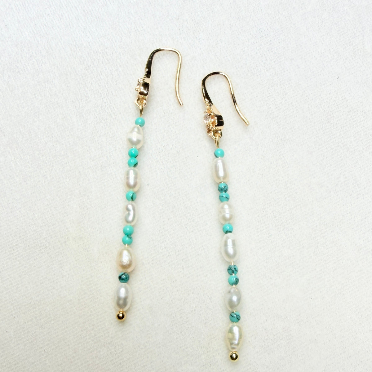 Freshwater Pearl & Green Turquoise Dangle Earrings