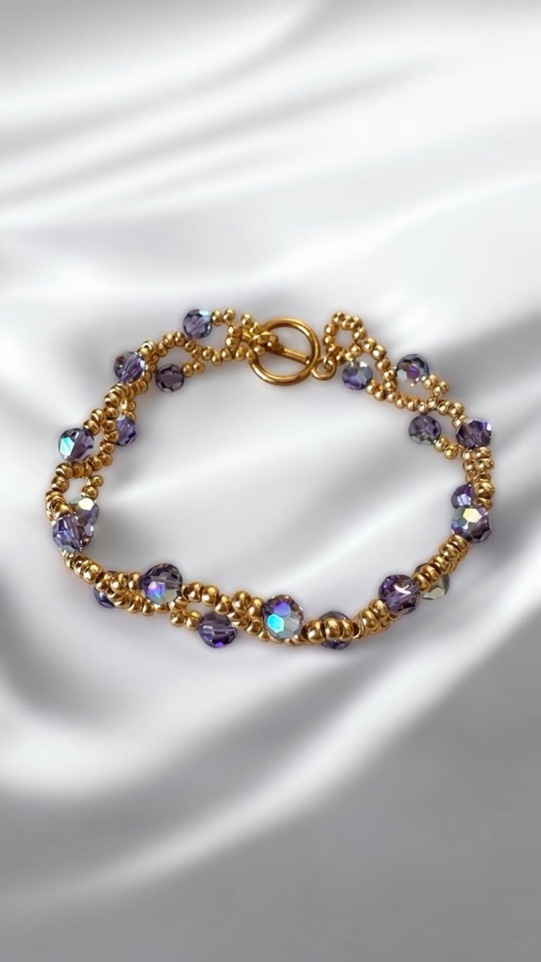 Purple Velvet Vine Bracelet – Swarovski AB Crystals & Gold Beads