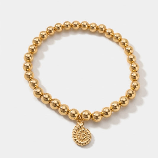 18K Gold-Filled 6mm Beaded Stretch Bracelet with Charm
