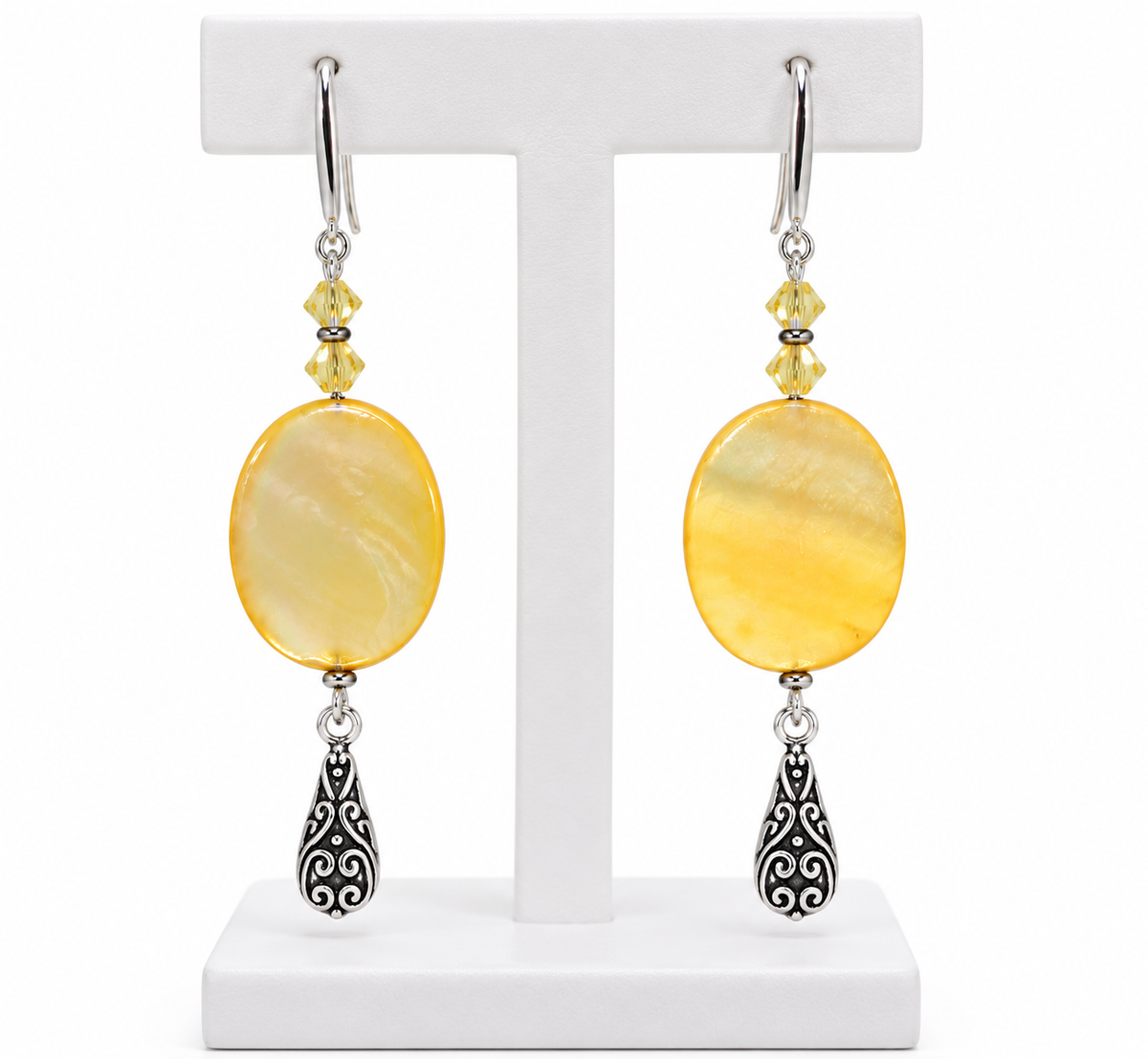 Yellow Mother of Pearl & Swarovski Crystal Earrings | 925 Sterling Silver