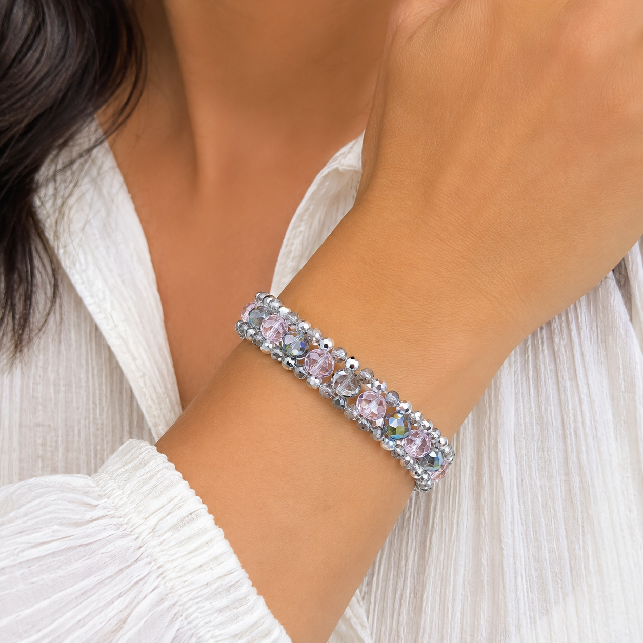 Rose AB Austrian Crystal Three-Tier Bracelet