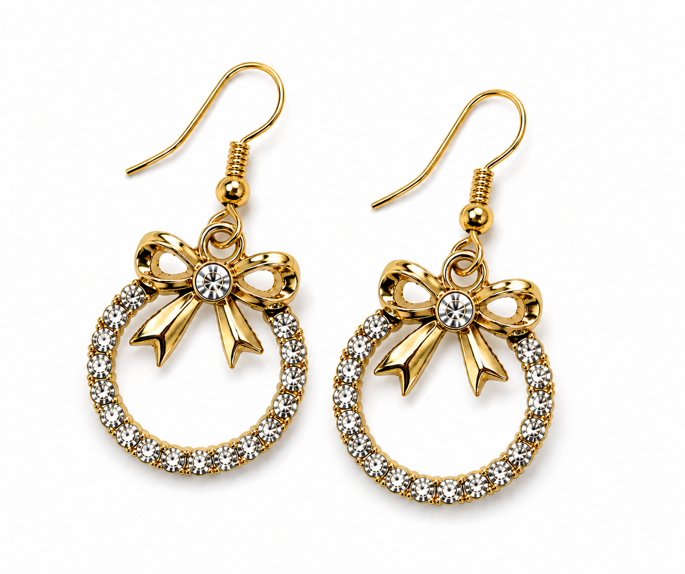 Bow Circle Gold-Plated Earrings
