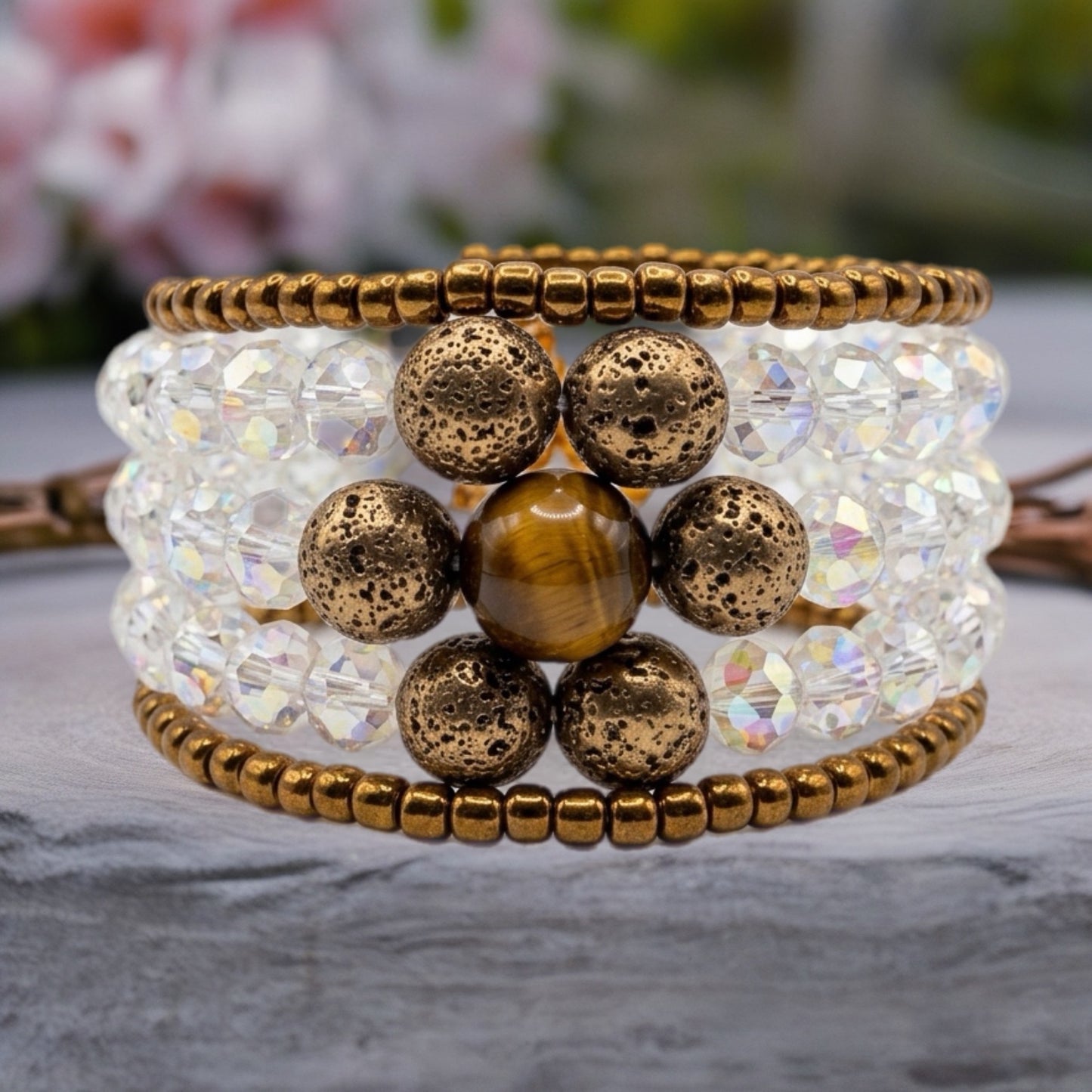 Golden Guardian Tiger Eye Memory Wire Bracelet