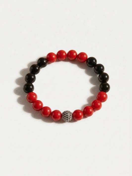 Vital Force – Red Coral & Black Onyx Unisex Bracelet (10mm)