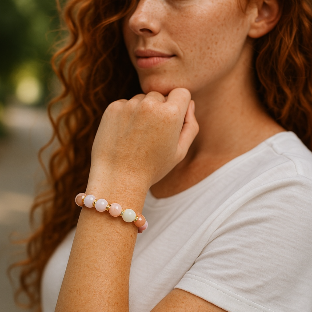 Glow & Grace – Strawberry Quartz and Milky Quartz Bracelet