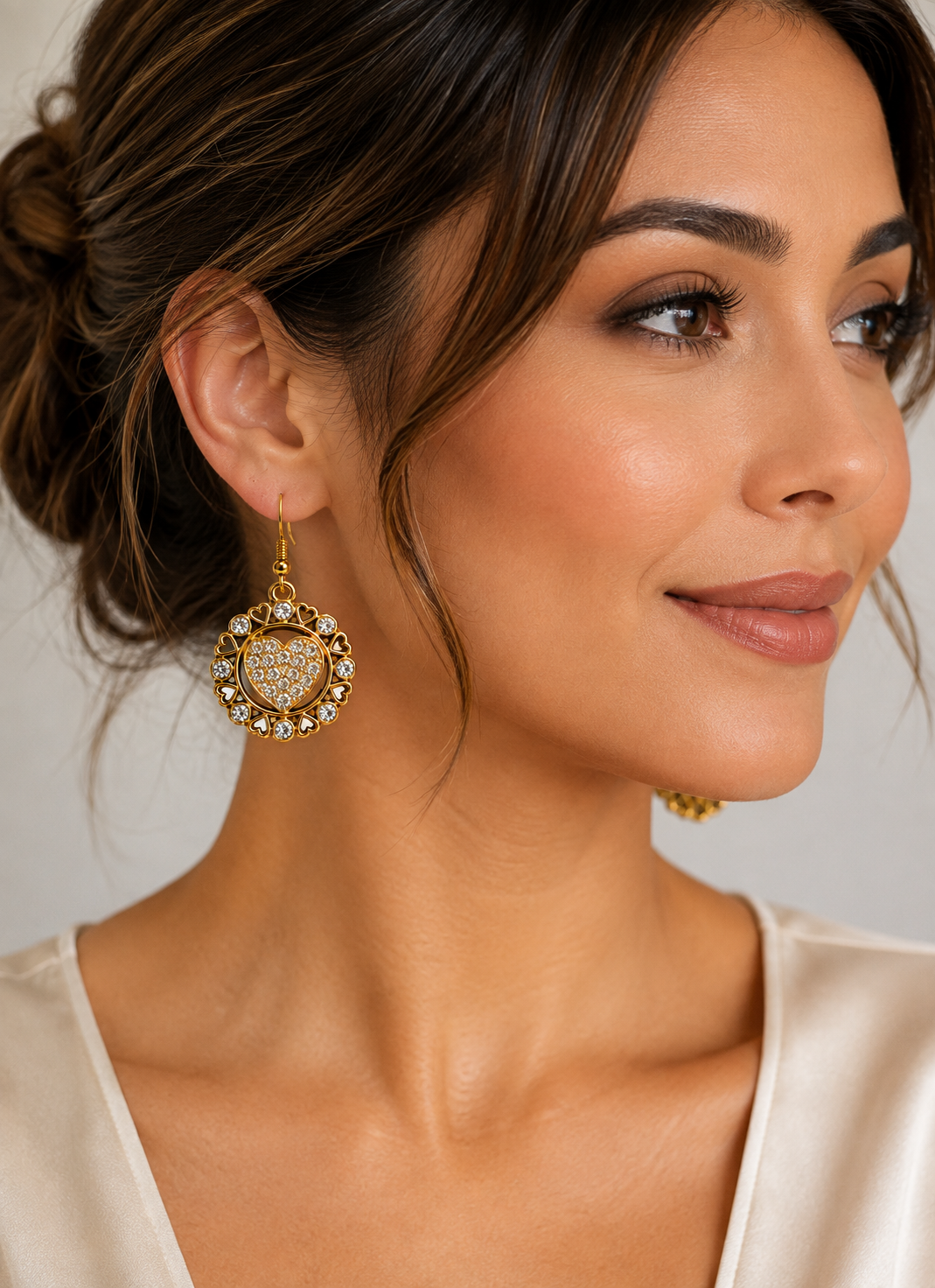 Crystal Heart Gold-Plated Earrings