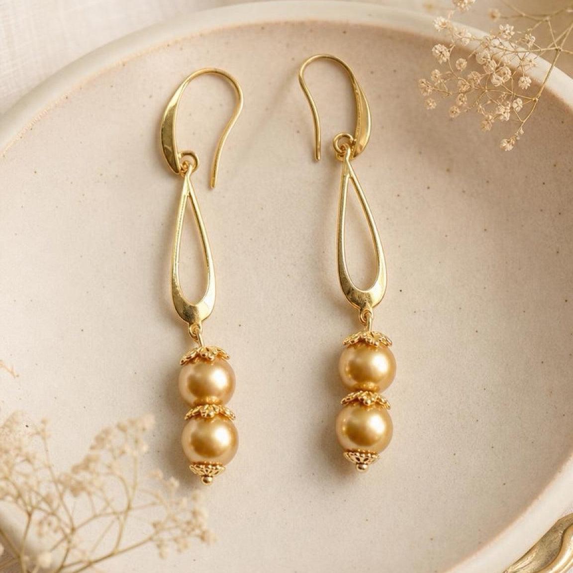 Golden Glow Swarovski Pearl Drop Earrings