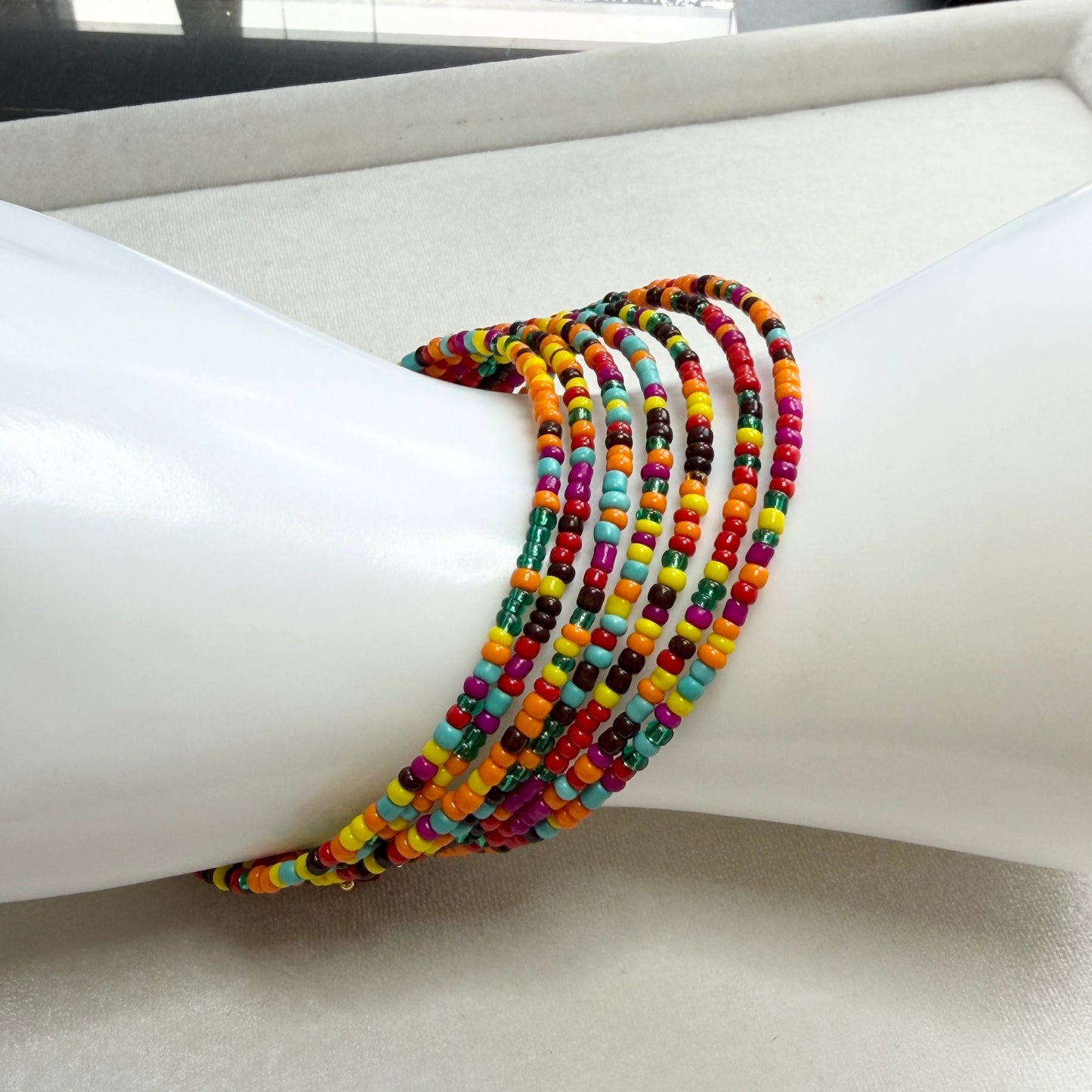 Rainbow Seed Bead Memory Wire Bracelet