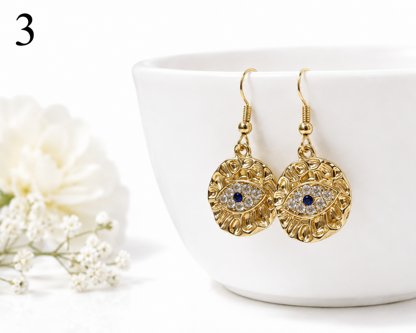 Gold Evil Eye Crystal Drop Earrings – Protective Charm