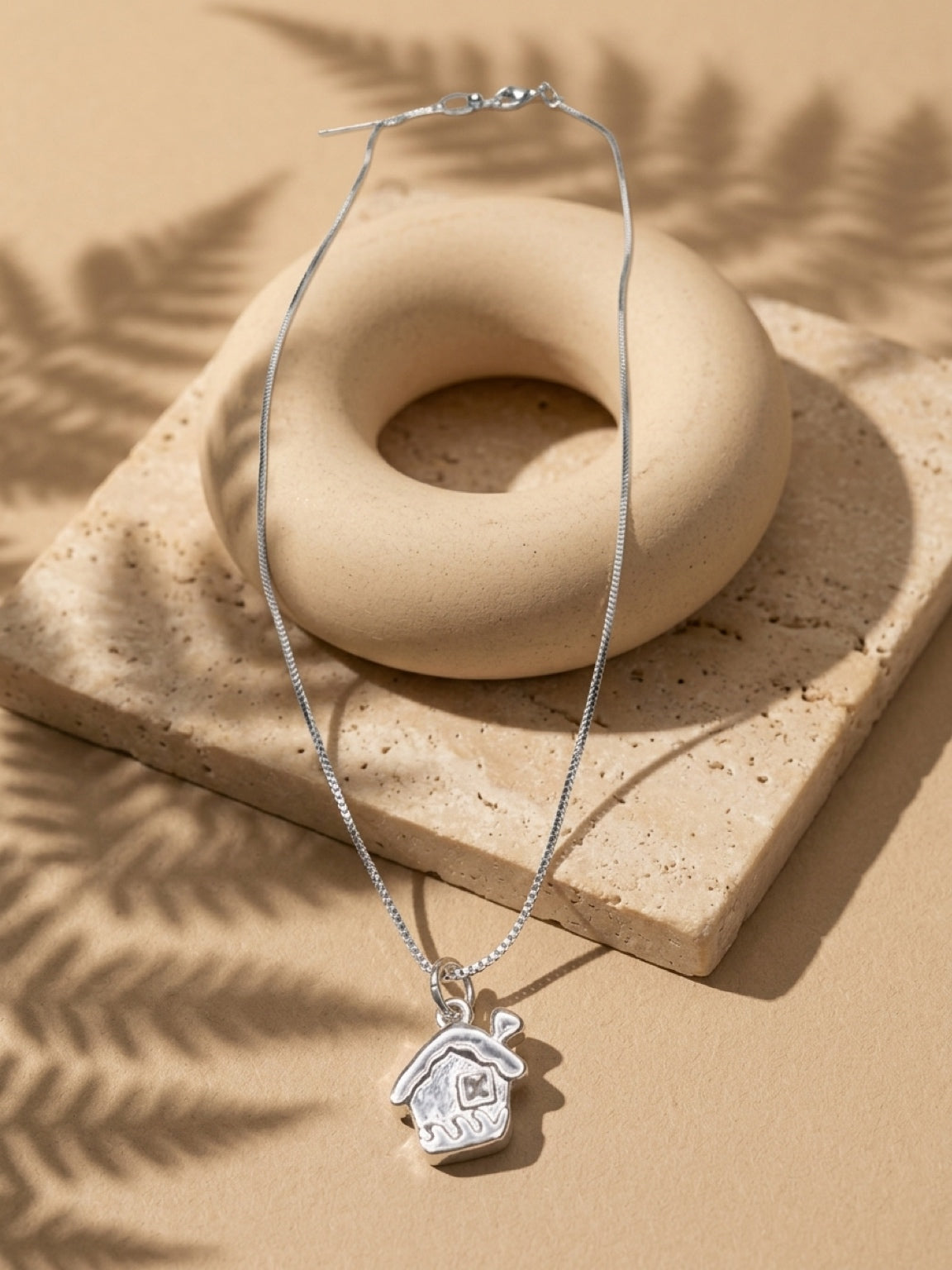 Sweet Little House Pendant Necklace – White Gold