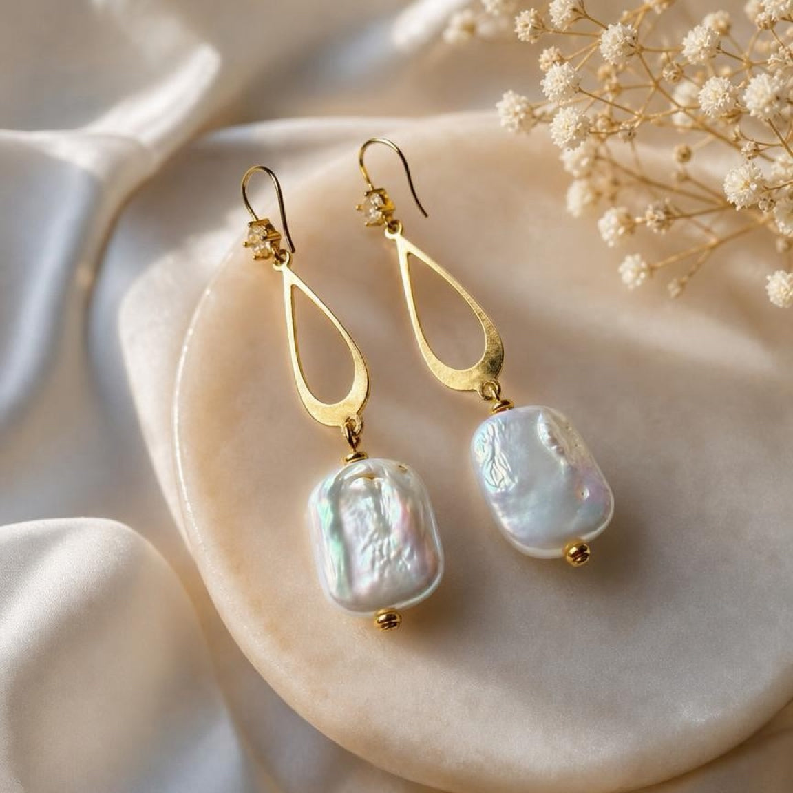 Luminous Baroque Pearl Drop Earrings – Gold Plated