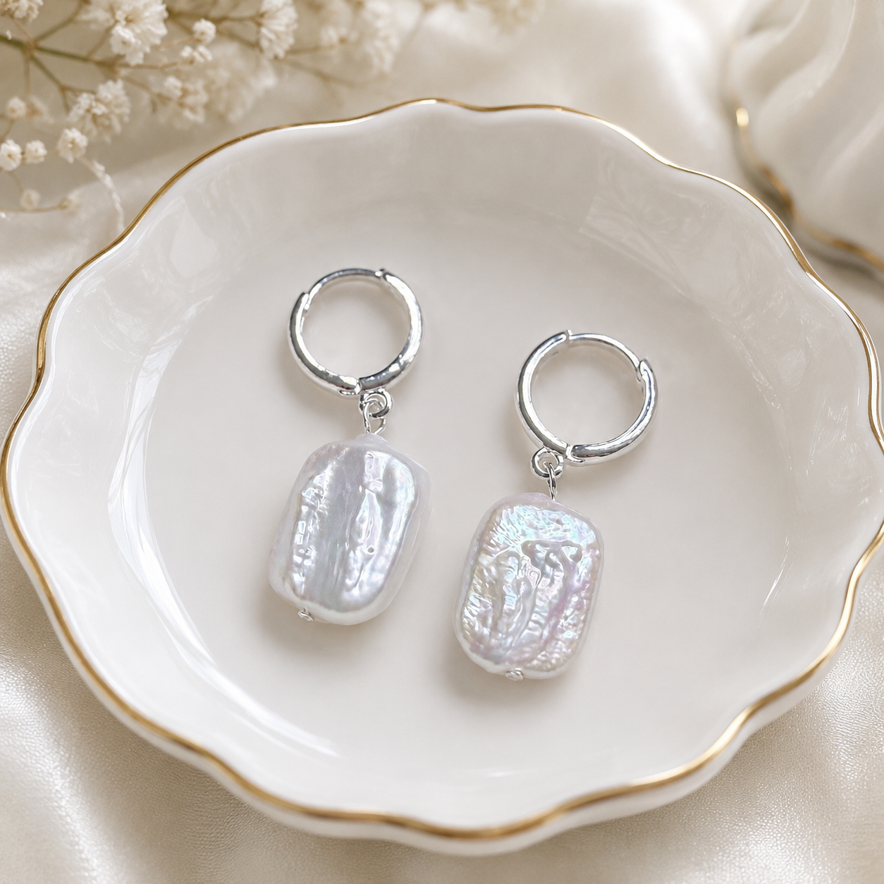 Freshwater Pearl Huggie Earrings | Sterling Silver-Plated Hoops