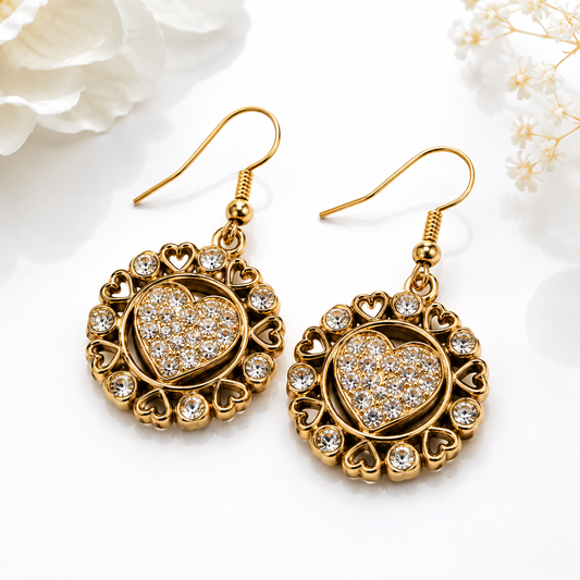 Crystal Heart Gold-Plated Earrings