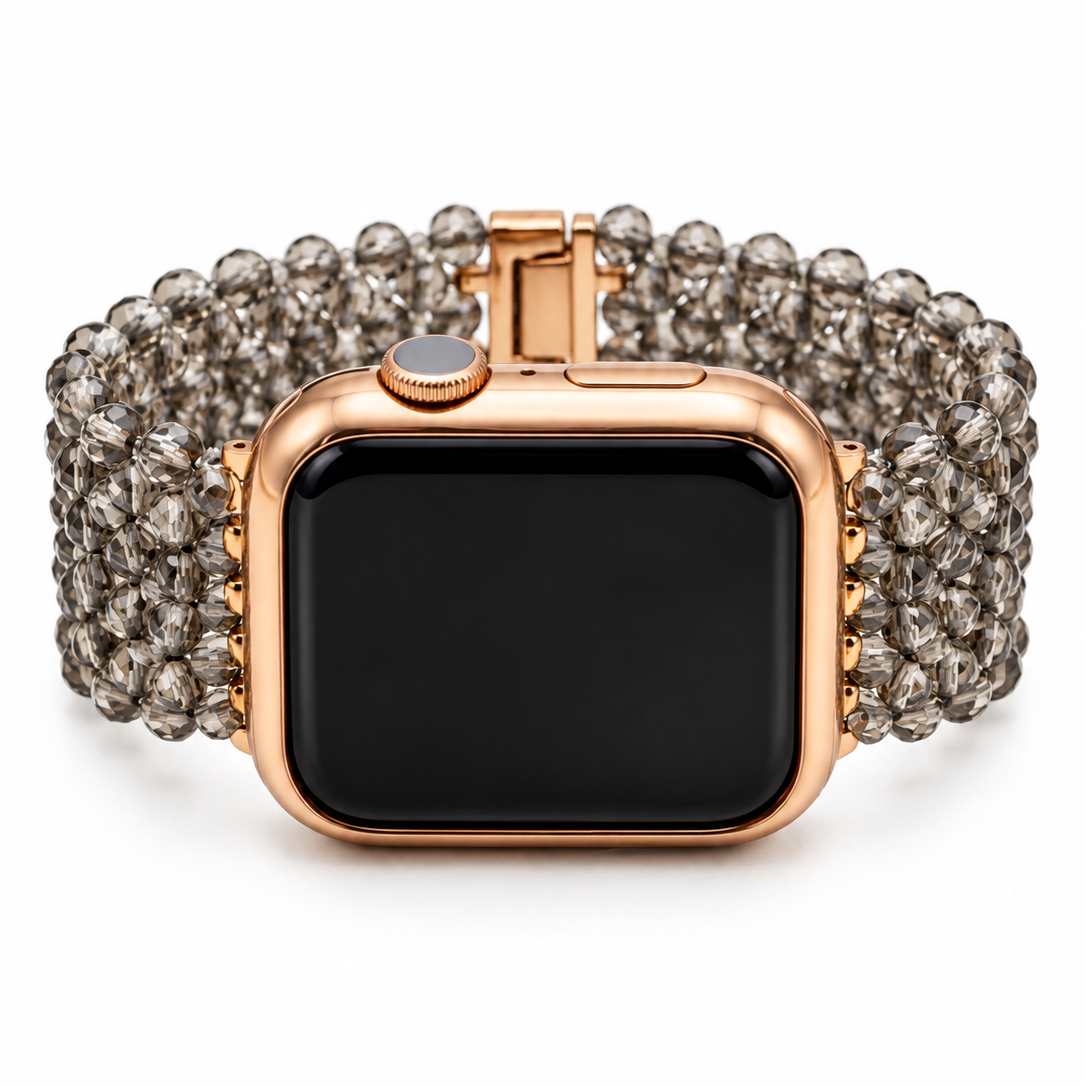 Smoky Quartz Hand-Woven Smartwatch Band – Rose Gold