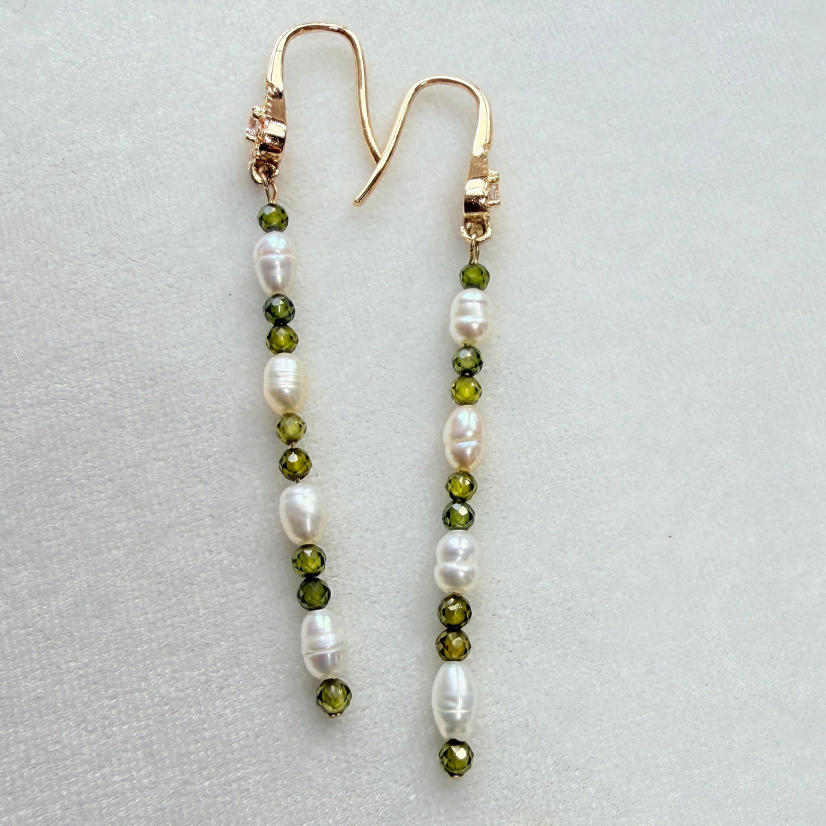 Natural Freshwater Shell Pearl & Olive Green Zircon Earrings