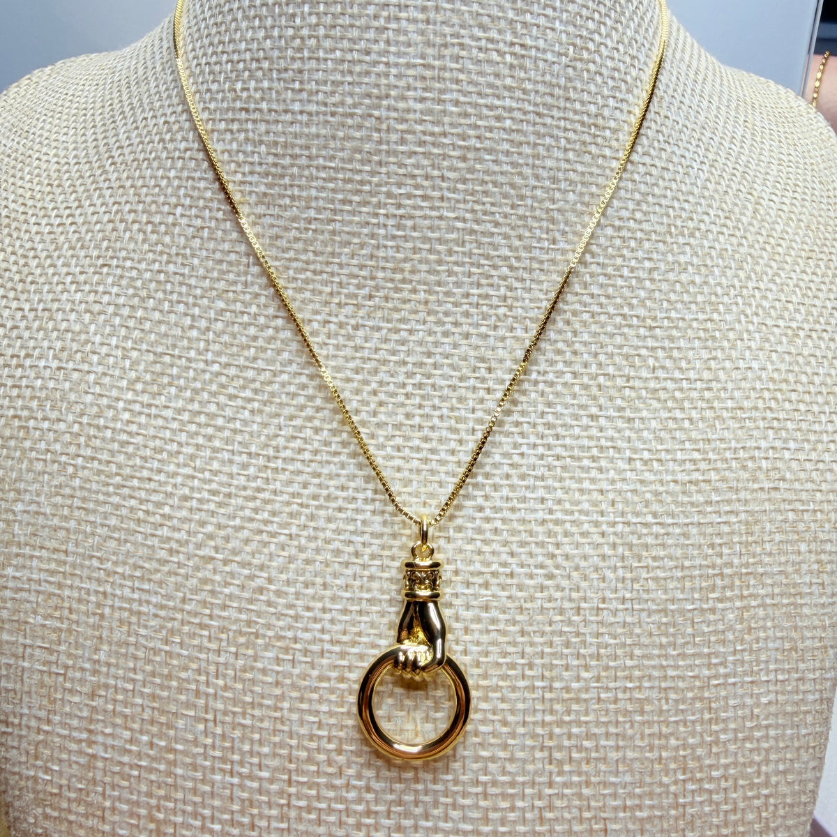 18K Gold-Filled Hand & Ring Pendant Necklace