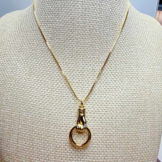 18K Gold-Filled Hand & Ring Pendant Necklace