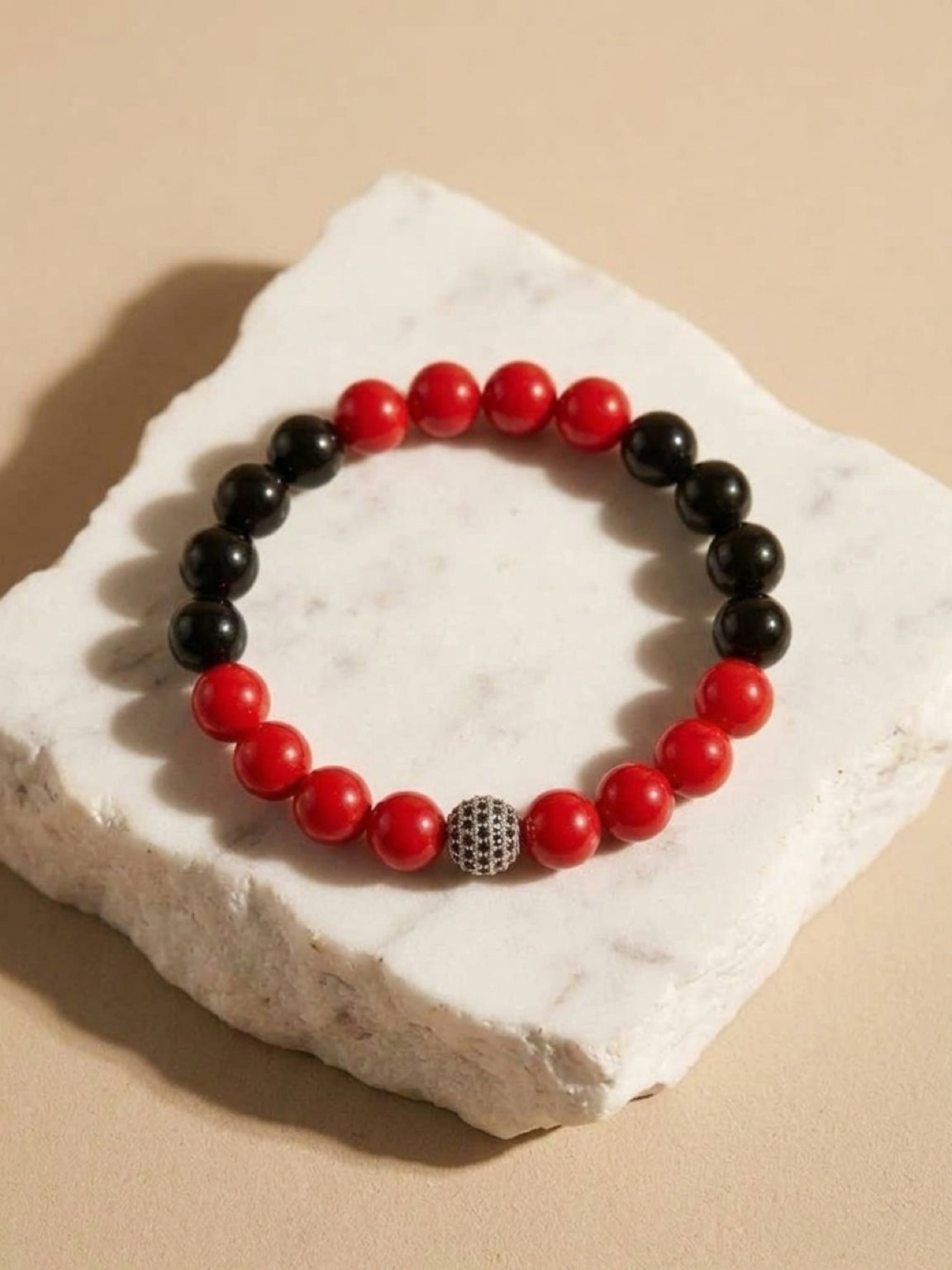 Vital Force – Red Coral & Black Onyx Unisex Bracelet (10mm)