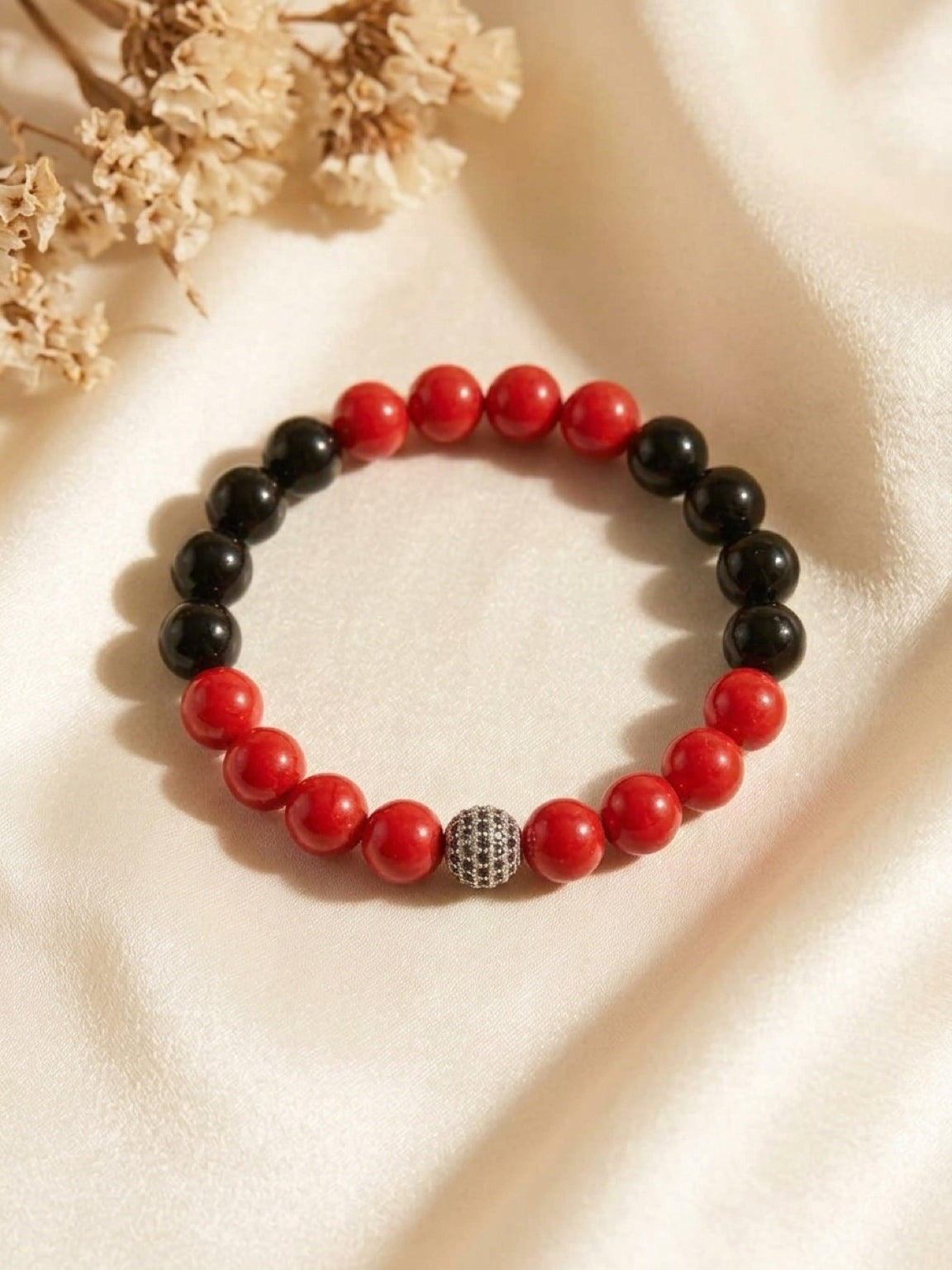 Vital Force – Red Coral & Black Onyx Unisex Bracelet (10mm)