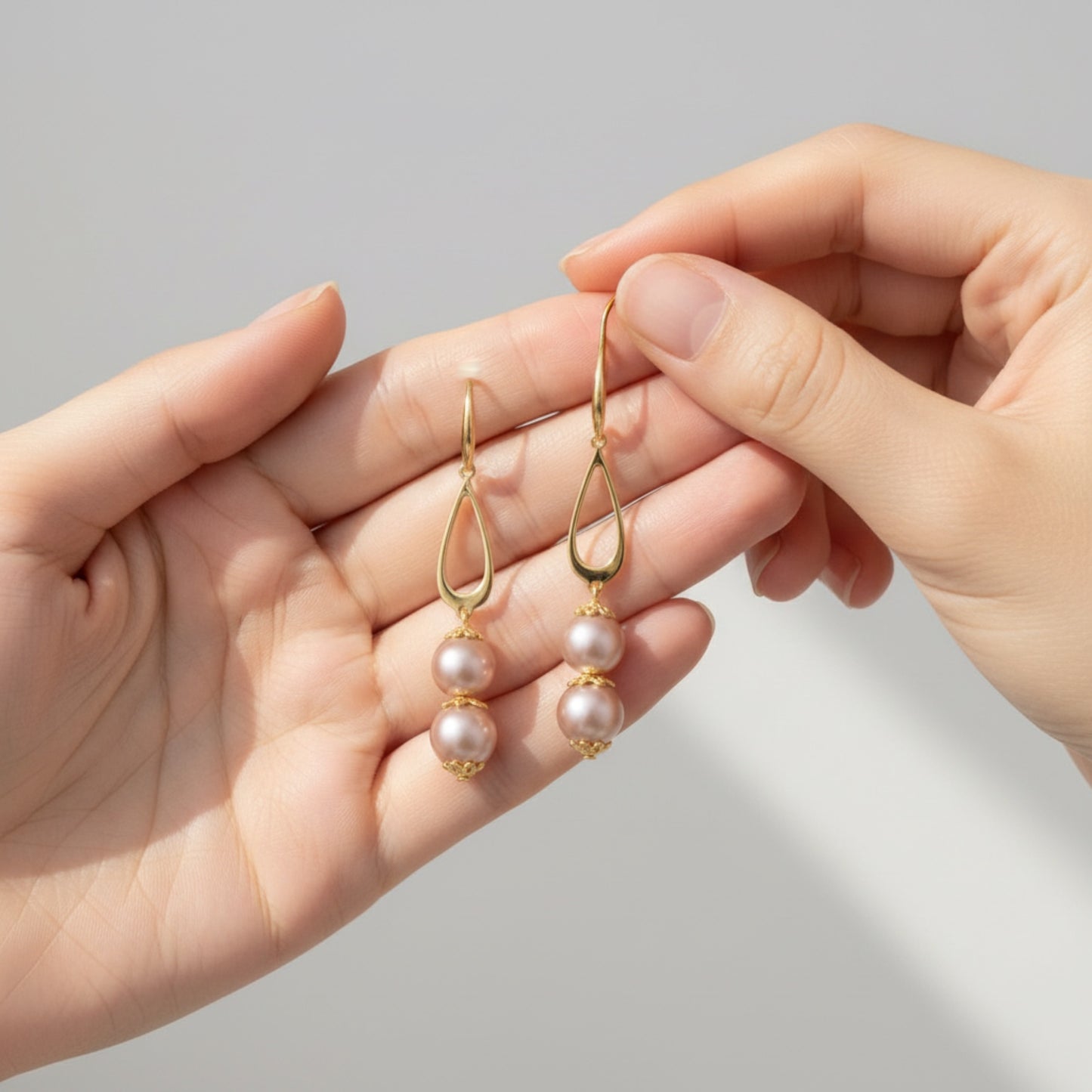 Golden Blush Faux Pearl Drop Earrings