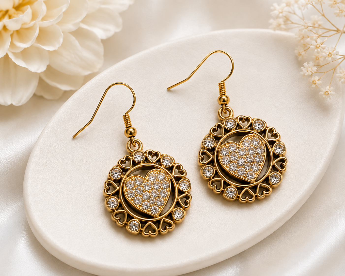 Crystal Heart Gold-Plated Earrings