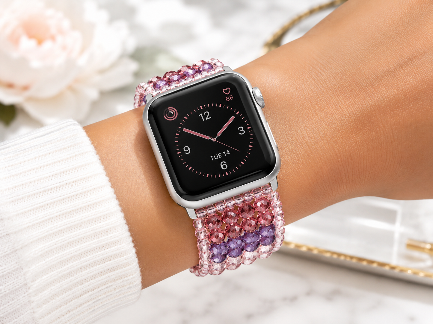 Pink & Purple Crystal Beaded Smartwatch Band