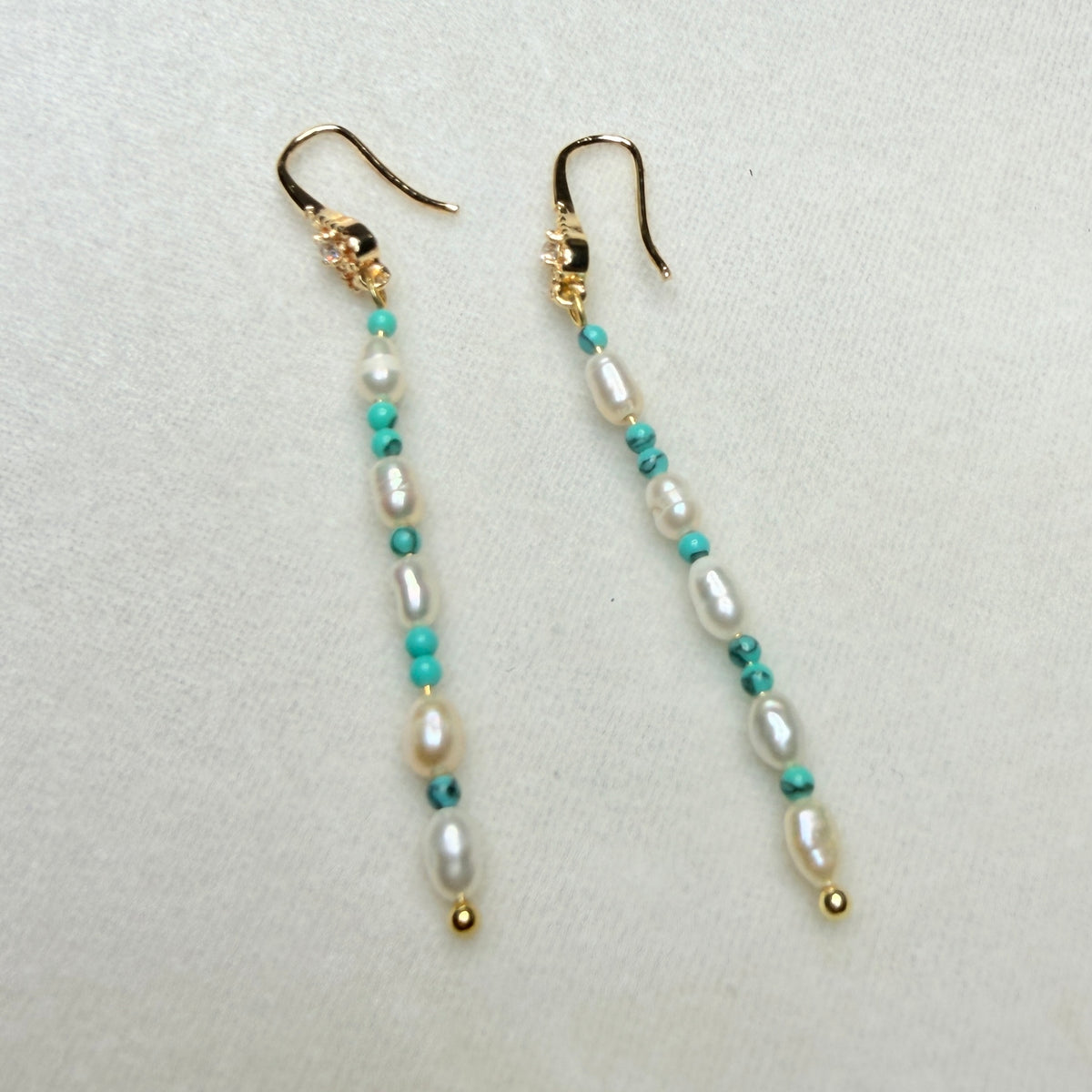 Freshwater Pearl & Green Turquoise Dangle Earrings