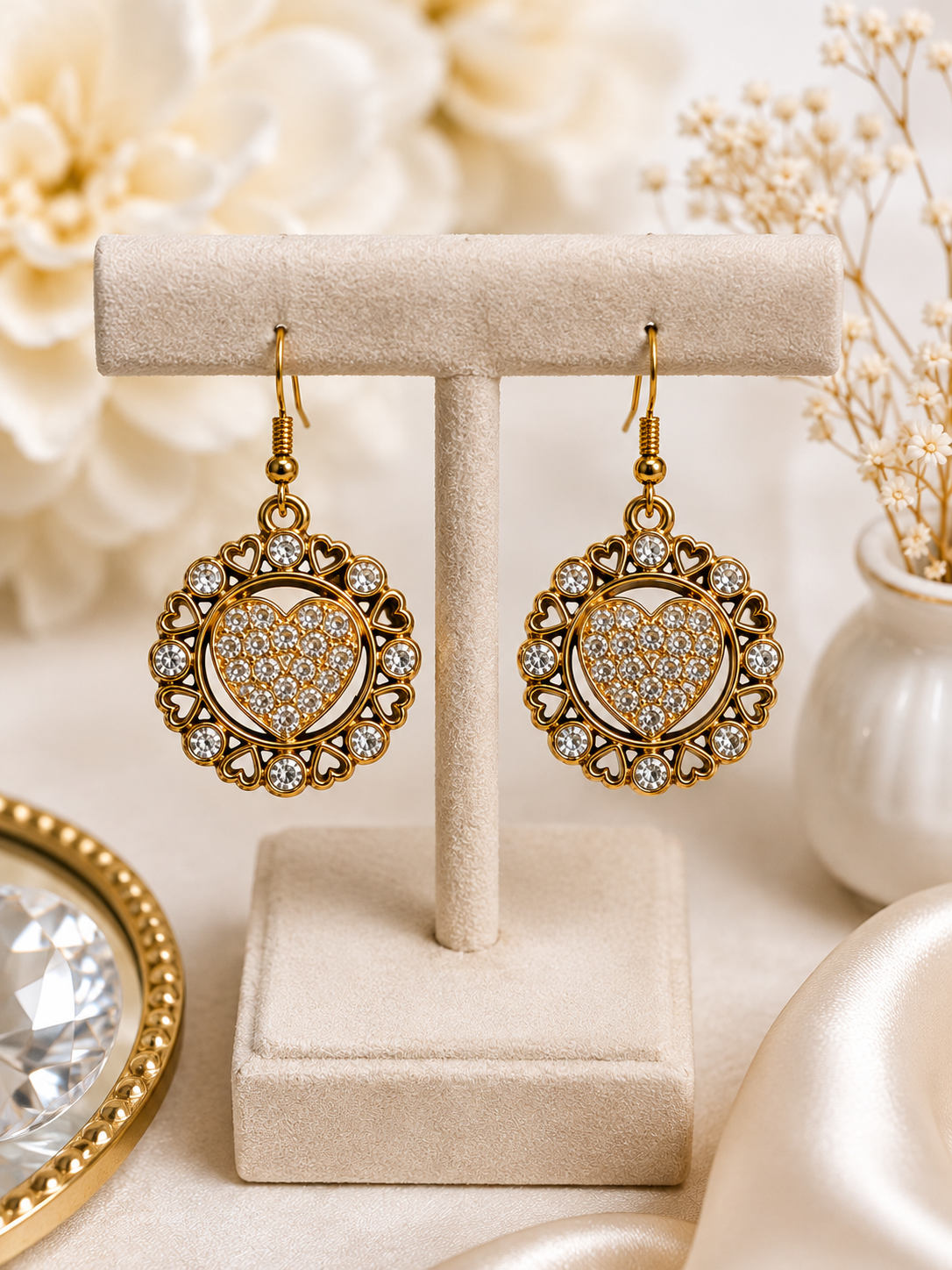 Crystal Heart Gold-Plated Earrings