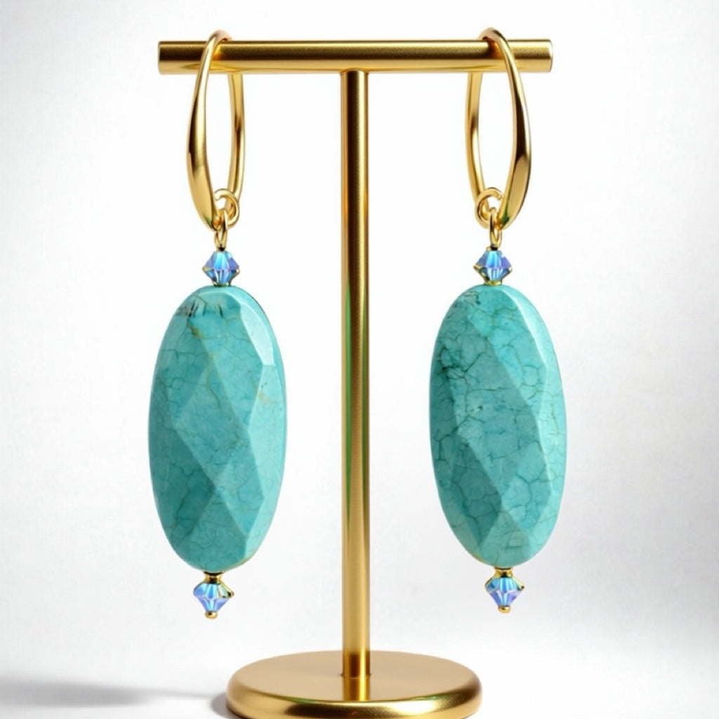Turquoise Faceted Drop Earrings with Gold-Plated Hooks