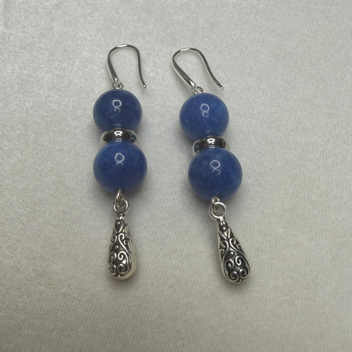 Blue Sodalite & Silver Filigree Drop Earrings