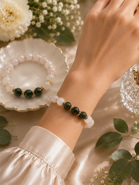 Heart & Harmony – Rose Quartz & Nephrite Jade Bracelet