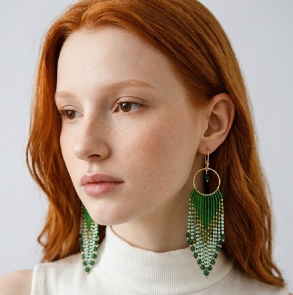 Emerald Cascade Fringe Earrings