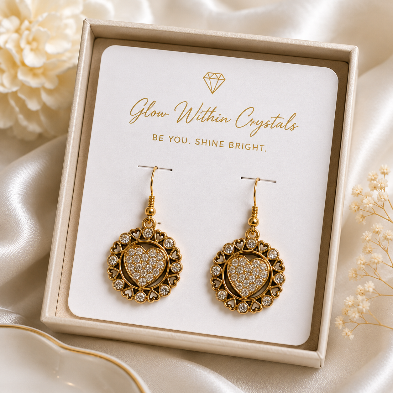 Crystal Heart Gold-Plated Earrings
