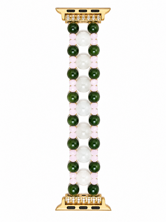 Milky Quartz, Green Jade & Pink Quartz Elastic Apple Watch Band