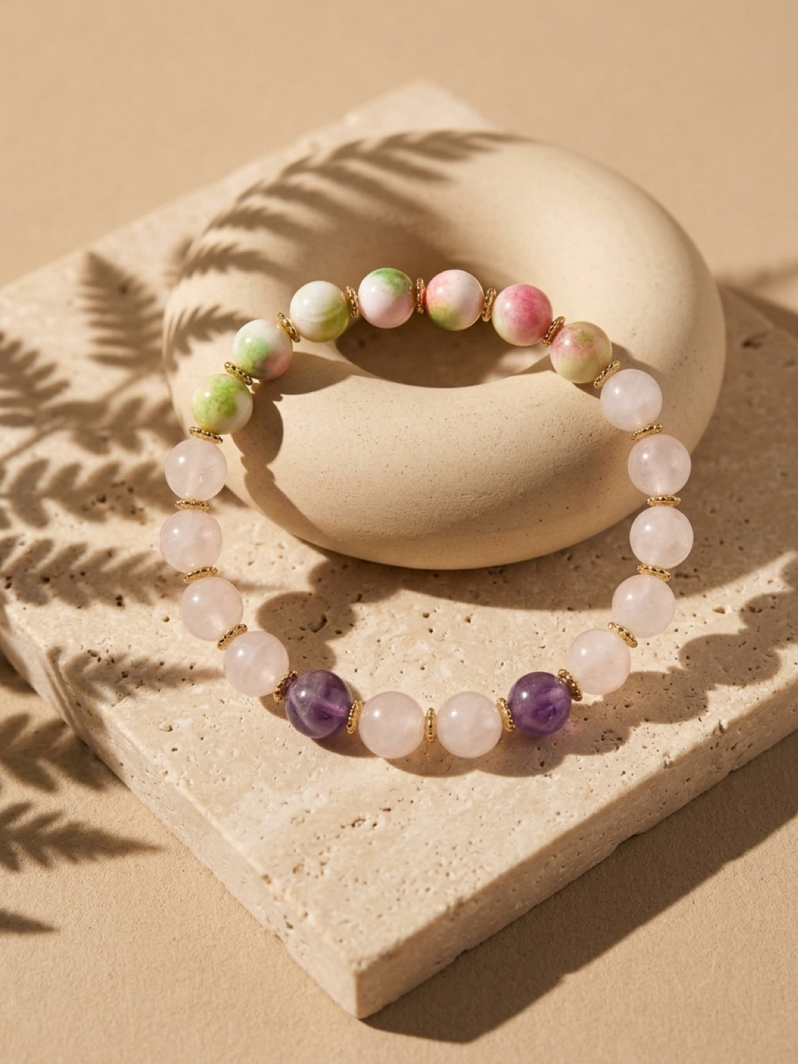 Tranquil Heart  Bracelet – Persian Jade, Rose Quartz & Milky Quartz